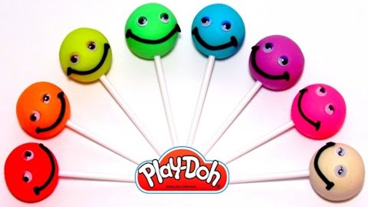 Учим цвета на английском языке с Play-Doh радужными чупа чупсами смайликами и формочками животными.