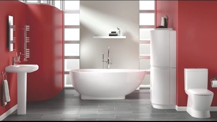 Красная и красно-белая ванная комната