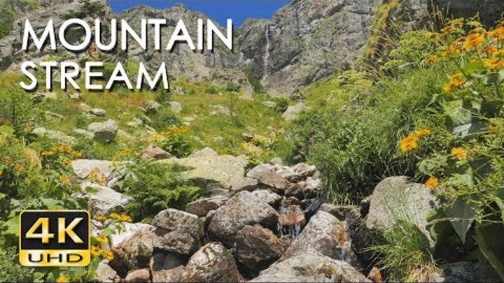 4K Mountain Stream - Relaxing Water Sounds - No Birds - Ultra HD Nature Video - Sleep/ Study/ Yoga