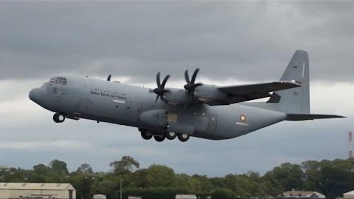 Lockheed Martin C-130J-30 Hercules Qatar Emiri Air Force departure at RIAT 2015 AirShow смотреть онлайн Lockheed Martin C-130J-30 Hercules Qatar Emiri Air Force departure at RIAT 2015 AirShow