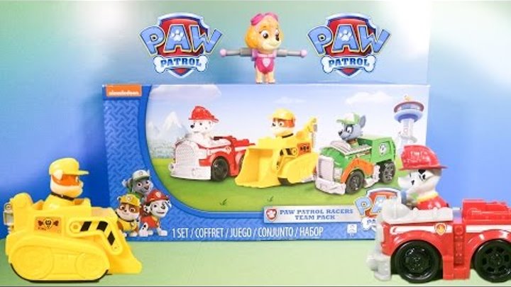 PAW PATROL Nickelodeon Paw Patrol Rocky, Marshall, Rubble Racer Paw Patrol Toy Video Review