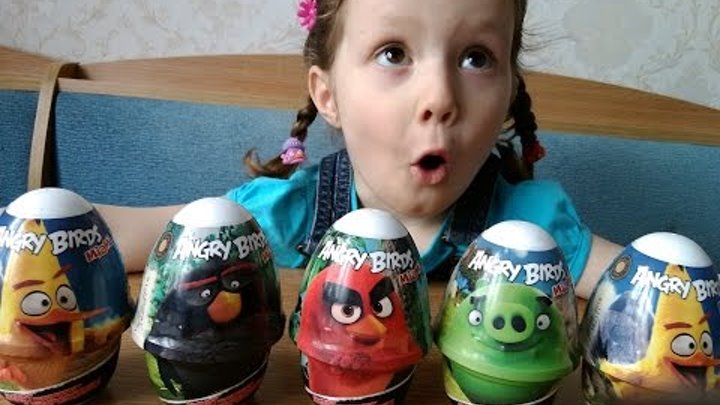 Энгри бердс / Angry birds йогурты с игрушками. Открываем, пробуем, купаем птичек в йогурте.