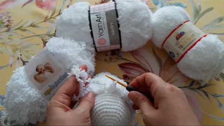 Kartopu Anakuzusu, Himalaya Toffe Baby, YarnArt Happy ile kuzu örülmesi (How to crochet fuzzy yarn?)