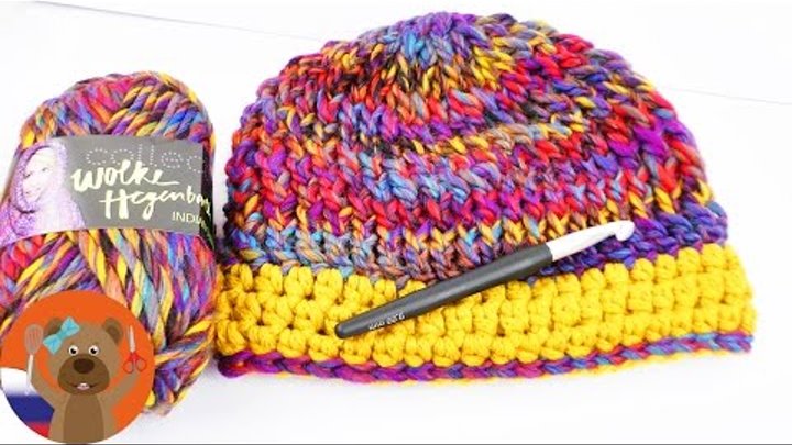 Зимняя шапочка из рельефных столбиков своими руками | Урок вязания крючком DIY идеи