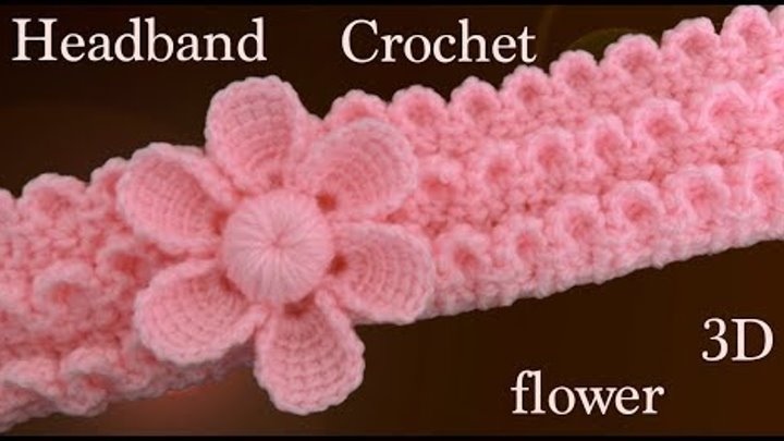 Diadema a Crochet en punto tunecino de onditas en 3D con flores tejido tallermanualperu