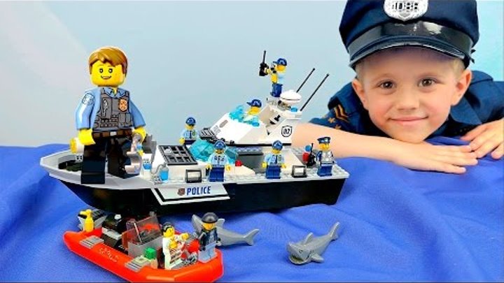Лего Сити 60129 Полицейский Патрульный КАТЕР Чейз МакКейн и арест злого профессора. Lego City Patrol