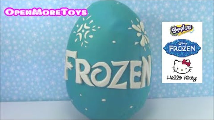 Disney Frozen Giant Surprise Egg Play Doh with Shopkins Hello Kitty Toys