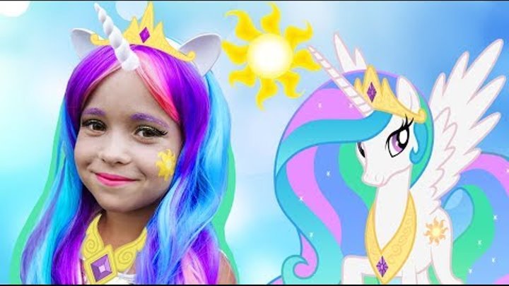 София как Принцесса , Kids Makeup Sofia DRESS UP Princess Celestia My Little Pony and Plays Dolls