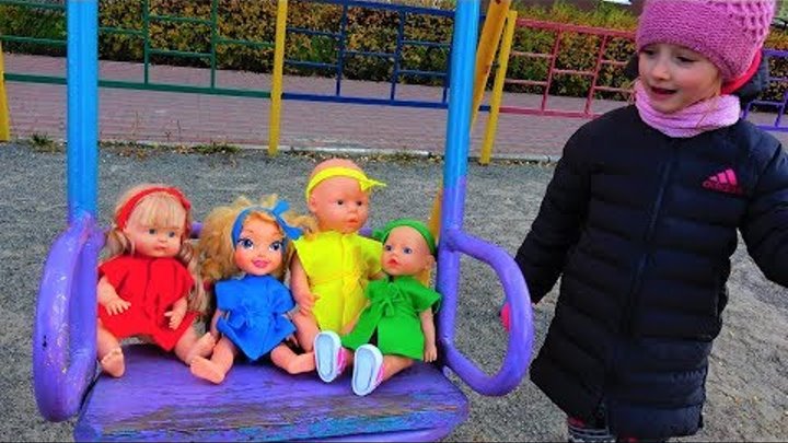 Baby Born Dolls & funny Baby Playing on the Playground Nursery Rhymes for kids
