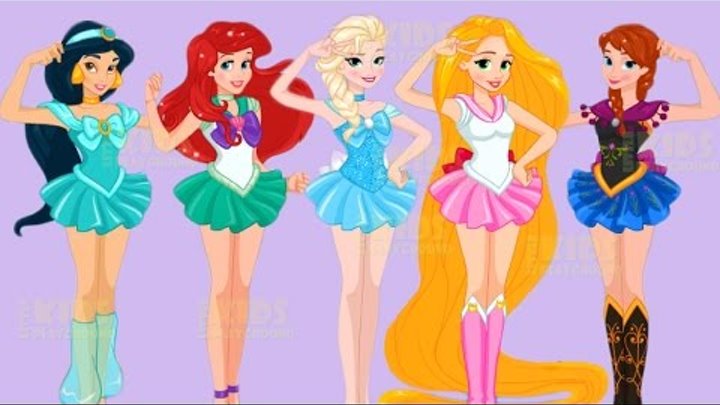 Disney Princess Elsa Anna Rapunzel Ariel and Jasmine Cosplay Challenge Dress Up Game