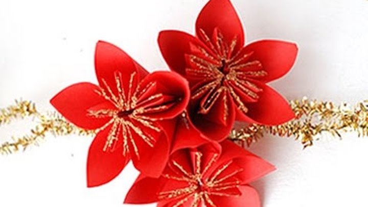 Origami Christmas Poinsettia DIY Рождественская Звезда Новогодние Поделки своими руками