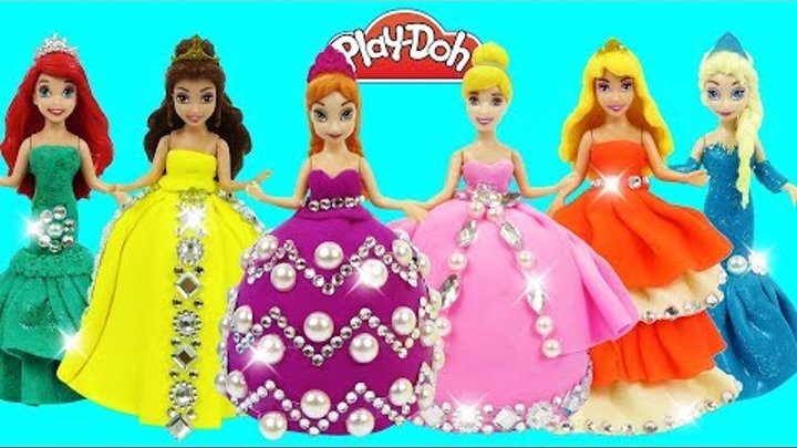 Куклы Принцессы Диснея Шикарные Платья из Пластилина Плей До. Поделки из Play Doh своими руками