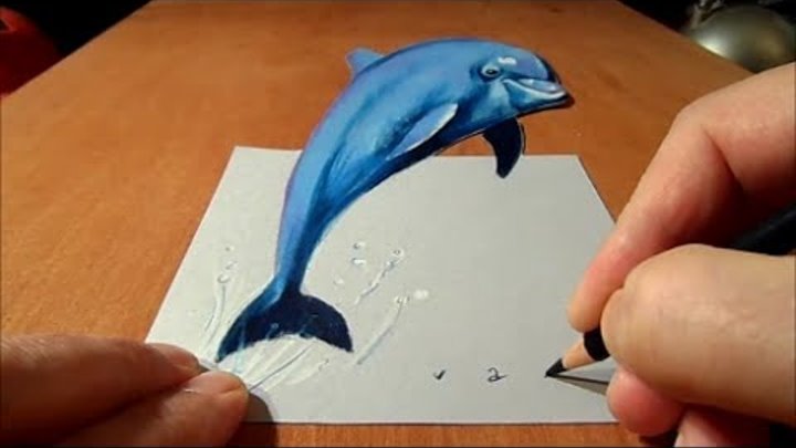 Drawing a 3D Dolphin, Anamorphic Illusion, Time Lapse