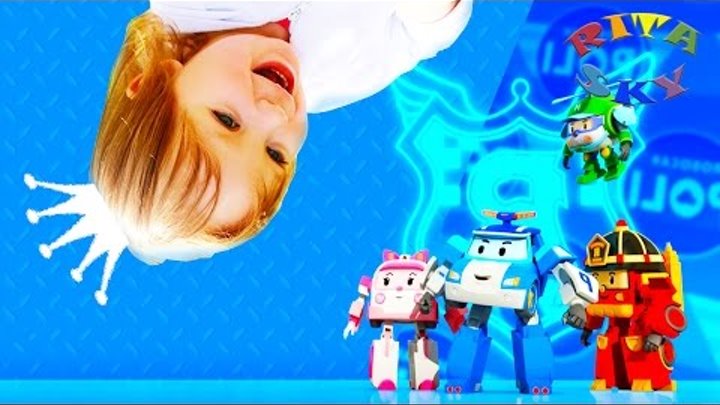 Рита Скай спасает грузовик, Робокар Поли помогает. Игрушки для детей. Игры с роботами из мультика.