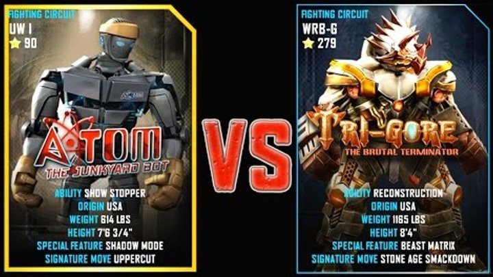 REAL STEEL WRB FINAL ATOM (90) VS TRI GORE (279) New Robots UPDATE (Живая сталь) REAL STEEL WRB FINAL ATOM (90) VS TRI GORE (279) New Robots UPDATE (Живая сталь)