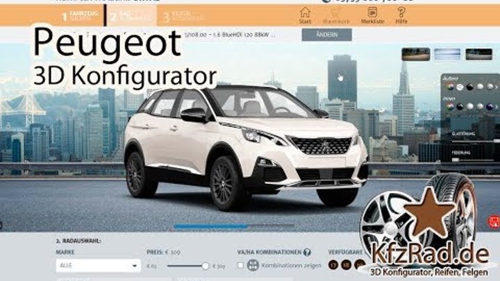 Peugeot - 3D konfigurator Reifen und Felgen bei KfzRad.de, pkw reifen, reifen günstig