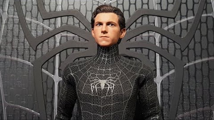 HOT TOYS TOM HOLLAND HEAD SCULPT ON THE BLACK SUIT FROM SPIDER-MAN 3