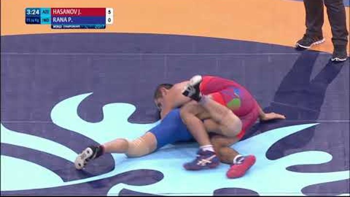 1/8 FS - 74 kg: J. HASANOV (AZE) df. P. RANA (IND) by VPO, 5-0 1/8 FS - 74 kg: J. HASANOV (AZE) df. P. RANA (IND) by VPO, 5-0