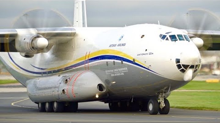 Worlds largest propeller plane - Antonov AN-22 - Landing and Takeoff at Manchester Airport