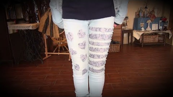 Старые джинсы стрейч превращаем в дизайнерские джинсы. МК