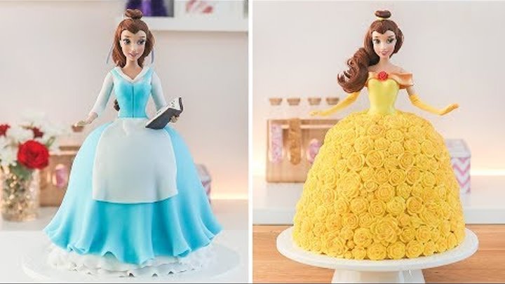 DISNEY PRINCESS 🌹BELLE DOLL CAKE - BEAUTY AND THE BEAST - TAN DULCE