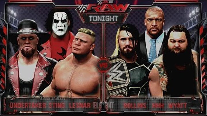 WWE RAW 2K15 : The Undertaker & Sting & Brock Lesnar vs Triple H & Rollins & Bray Wyatt - 04/20/15 WWE RAW 2K15 : The Undertaker & Sting & Brock Lesnar vs Triple H & Rollins & Bray Wyatt - 04/20/15