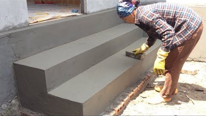 Amazing Techniques Construction Rendering Sand and Cement For Brick Steps