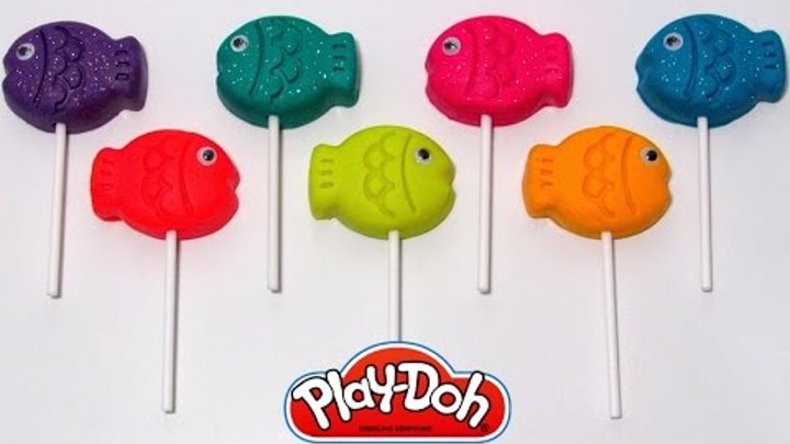 Учим цвета на английском языке с чупа чупсами рыбками из пластилина Play-Doh.