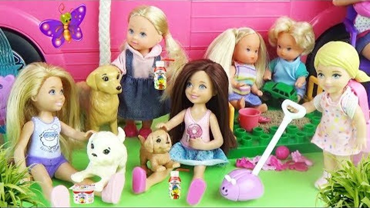 Мультик Детская площадка Мама Барби Челси играет с малышами куклами Приключения для девочек