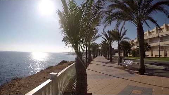 Испания, Набережная Torre de la Horadada, море, пальмы, пляж Puerto, 1 января 2016