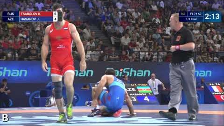1/4 FS - 74 kg: K. TSABOLOV (RUS) df. J. HASANOV (AZE) by VFA, 11-4 1/4 FS - 74 kg: K. TSABOLOV (RUS) df. J. HASANOV (AZE) by VFA, 11-4
