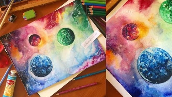 Speed painting. How to draw space and planets. Как нарисовать космос