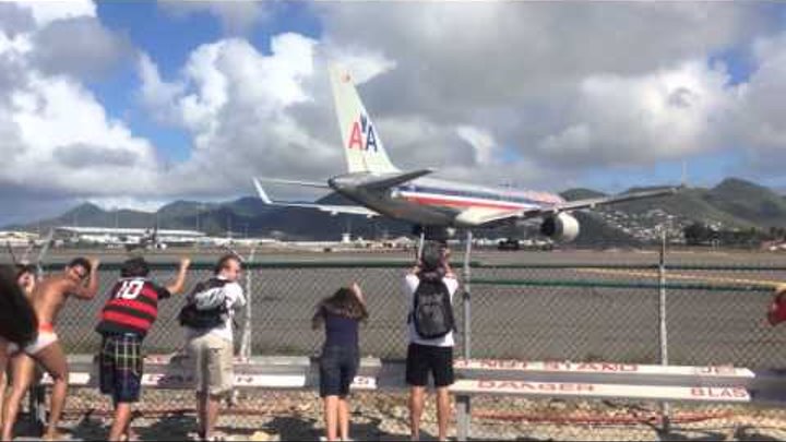 St Maarten. Plane take off from Princess Juliana International Airport