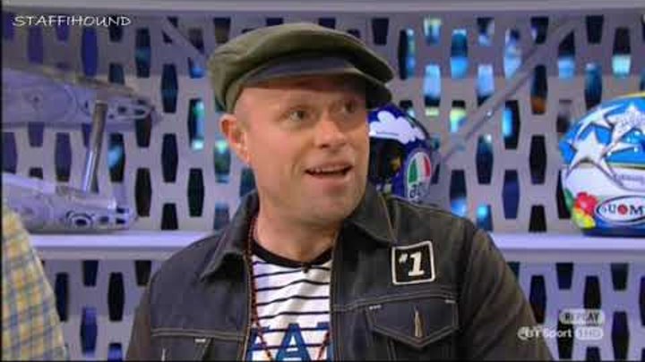 Keith Flint with Steve Mercer on MotoGP tonight Keith Flint with Steve Mercer on MotoGP tonight