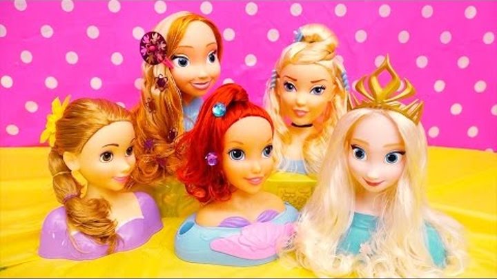 Kids Toys Disney Princess Doll Heads to Do Hairstyles With Elsa, Anna, Ariel, Cinderella, Rapunzel