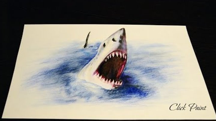 3D Рисунок ЧЕЛЮСТИ КаК Рисовать Иллюзию Shark illuzion