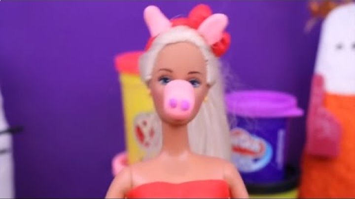 Play Doh ❤ Barbie Peppa Pig Halloween Costume Video DisneyCarToys Frozen Elsa Cheerleader & Anna