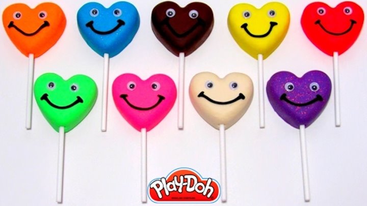 Учим цвета на английском языке с Play-Doh чупа чупсами сердечками.