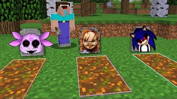 КАКУЮ СТРАШНУЮ МОГИЛУ РАСКОПАЕТ НУБИК В МАЙНКРАФТ? Лунтик, Кукла Чаки и Соник Убийца в Minecraft