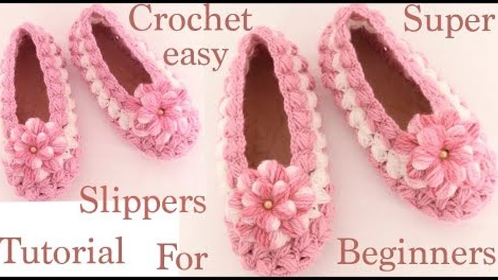 Zapatos pantuflas a Crochet tamaño adulto en punto trenzas Puff con flores 3D tejido tallermanualpe