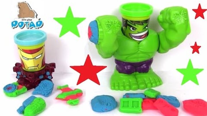 Пластилин Плей До на Русском Play Doh Hulk. Iron Man Халк и Железный Человек. Пластилин для Детей