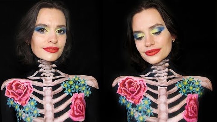Арт макияж "Летом даже кости расцветают". Flower bones makeup tutorial. смотреть онлайн Арт макияж "Летом даже кости расцветают". Flower bones makeup tutorial.