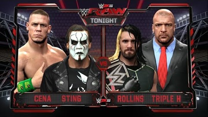 WWE RAW 8/31/15 - Sting & John Cena vs Seth Rollins & Triple H Tag Team Match - WWE RAW 2K15