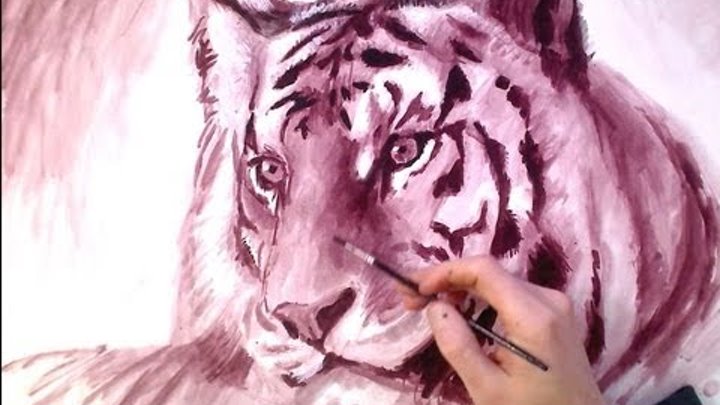 Sweet TIGER Monochrome Painting - traditional Speed Drawing