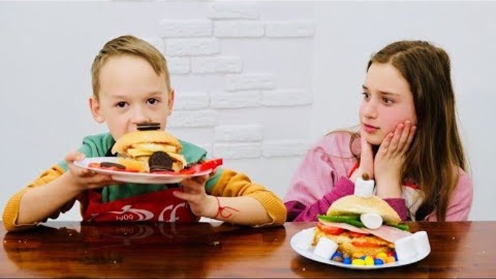 ДЕТИ САМИ СНЯЛИ БУРГЕР ЧЕЛЛЕНДЖ! 🍔 burger challenge for children ДЕТИ ЕЛЕ ПОДЕЛИЛИ КОНФЕТЫ